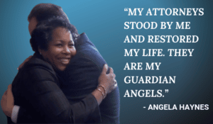 Steve Gursten hugging Angela Haynes-我的律师支持我并恢复我的生命安吉拉海恩斯